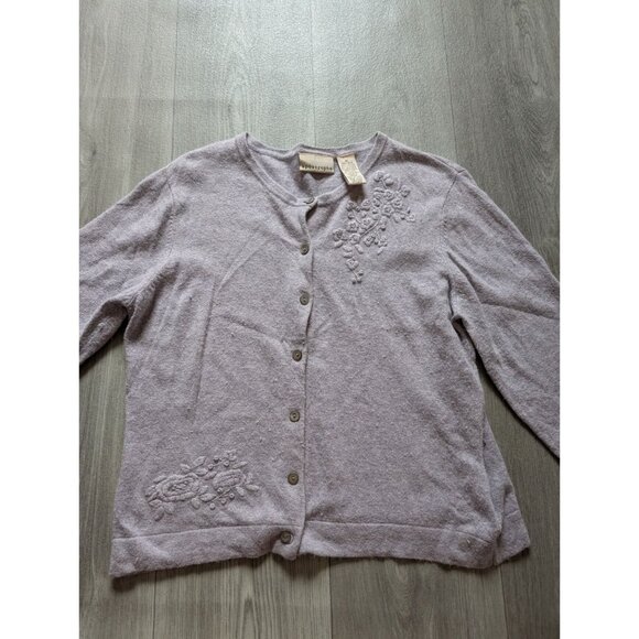 Apostrophe Womens Lavender Cardigan Floral Embroidery M Silk Cashmere Blend - Picture 3 of 7
